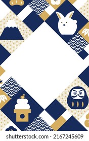 postcard template with various lucky charm icons and rabbit
