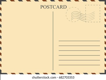 Postcard template. Vintage postcard with stamps. Vector