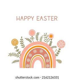 Postcard templates with silhouette rainbow in pastel colors for easter. Illustration colorful rainbow in flat style and space for your text. Vector.