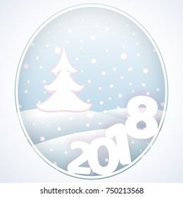 Postcard with text 2018 New Year and Christmas Snowdrifts, snowflakes, trees Winter frosty landscape Gift wrapping and background postcards on New Year and Christmas Template Winter background Vector