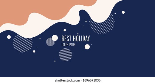 Postcard with the text the best holiday. Simple minimalistic abstract background with wavy lines and geometric shapes. Template for a website or design. Modern vector graphics in a flat style.