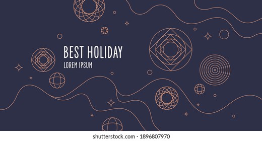 Postkarte mit dem Text der beste Urlaub. Einfach abstrakter minimalistischer Hintergrund mit gewellten Linien und geometrischen Formen. Vorlage für eine Website oder ein Design. Moderne Vektorgrafiken in einem flachen Stil.