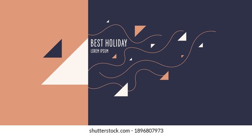 Postcard con el texto la mejor fiesta. Sencillo fondo abstracto minimalista con líneas onduladas y formas geométricas. Plantilla para un sitio web o diseño. Gráficos vectoriales modernos en un estilo plano.