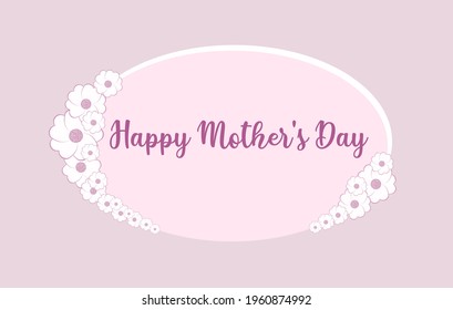Postcard with for text. Frame of white flowers on a pink background