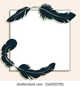 Postcard for text square with stroke and black feathers