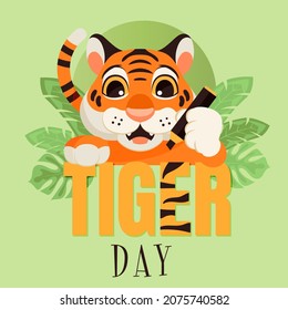 Postcard with text; Tiger Day.For postcards, design.Vector illustration drawn by hand.