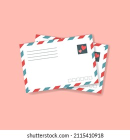 Postcard travel vector in air mail style with paper texture on pink background. Vector illustration.