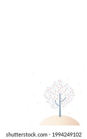 Postcard with a tree drawn on it. Vector illustration.
