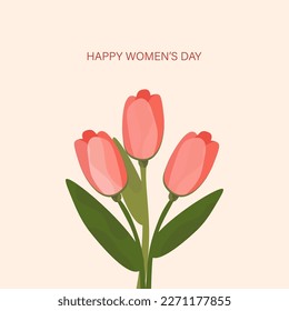 Postcard with tulips. Happy women's day. Vector graphics