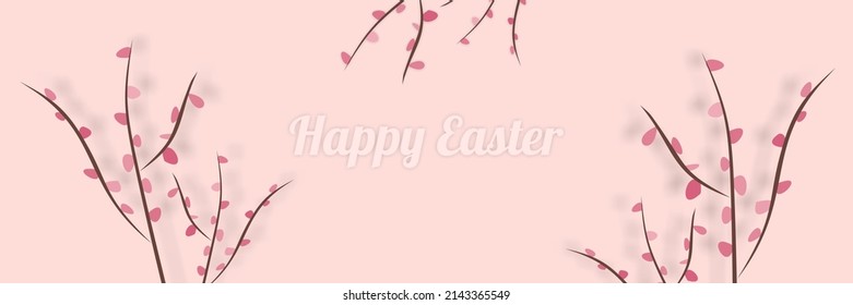 Postcard with twigs and text. Happy easter. Vector illustration in a minimalist style.