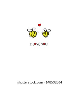 Postcard with two bees in love.Vector.Postcard.