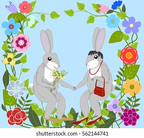 Postcard two hares