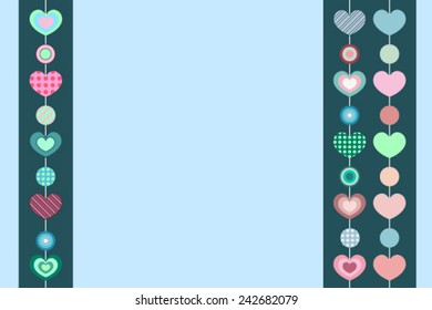 Postcard with two lines of hearts on a green background