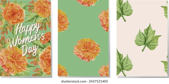 Una postal y dos motivos. Flores y hojas pintadas en acuarela