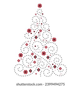 Postcard in Ukrainian style. Topic - New Year. Tree created with ukrainian ornaments