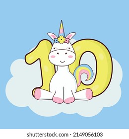 Postcard with a unicorn for 10 years