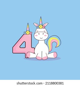 Postcard with a unicorn for 4 years
