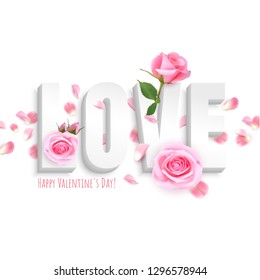 Postcard with a unique lettering Love is in the air for Valentines Day. Vector illustration with isolated elements