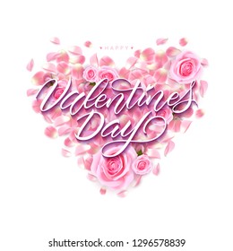 Postcard with a unique lettering for Valentine's Day. Vector illustration with isolated elements