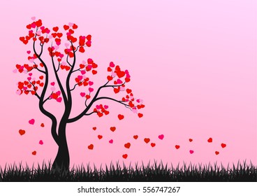 Postcard for Valentine day. Tree with heart shaped leaves