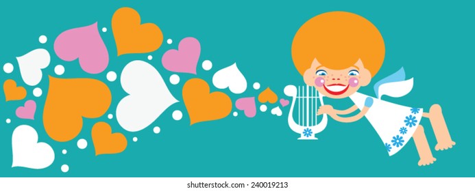 postcard Valentine's day angel plays the harp vector