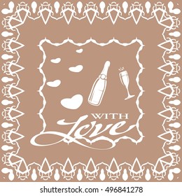 Postcard for Valentine's day. Beige background, white pattern.
The inscription "With love"