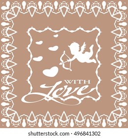 Postcard for Valentine's day. Beige background, white pattern.
The inscription "With love"