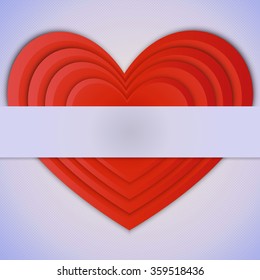 Postcard Valentine's Day. A bright red heart volume, consisting of superposed in order of small hearts with place for text on a retro background.