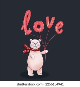 Postal San Valentín lindo oso con globos de amor