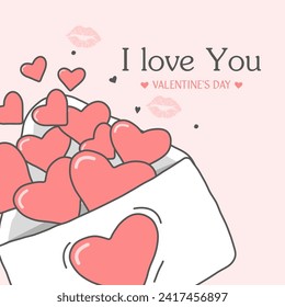 Postcard for Valentine's day declaration of love. Flat style. Vector illustration.
