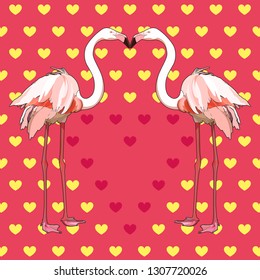 Postcard for Valentine's Day with flamingo. Vector, EPS 10