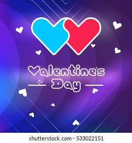 Postcard of Valentine's Day in flat style. Dark blue tint.