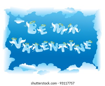 Postcard for Valentine`s Day with funny angels letters