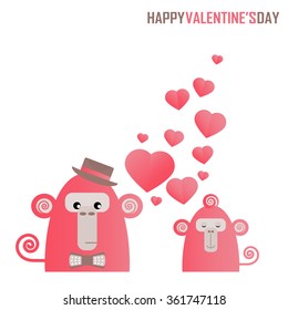 postcard with a Valentine's day gift - two monkeys with love and heart