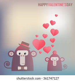 postcard with a Valentine's day gift - two monkeys with love and heart