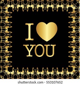 Postcard for Valentine's day. Heart. The words "I love you" Pattern on a black background.
