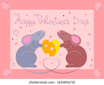 postcard valentines day mouse hold heart shaped cheese
