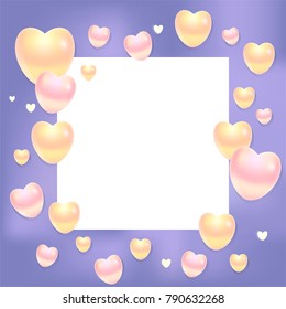 Postcard for Valentine's day with place for text. Romantic greeting card for boy, girls or couples. Background with colorful hearts. Vector illustration
