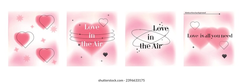 Postcard of  Valentine's Day. Posters in y2k style. Gradient. Design with shapes. 90s groovy. White background. Hippie.Decorative set with frames and stars. Editable line. Trendy  line style. Vector