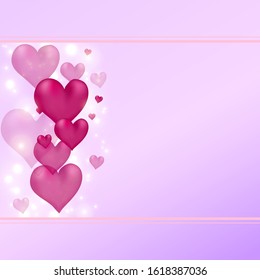 Postcard. Valentine's day. Template. Template with hearts and glow. 