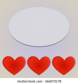 Postcard Valentine's Day. Three red heart at the bottom of the image on the retro background with space for text.