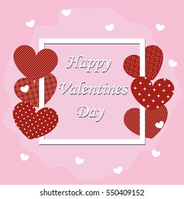 postcard to the Valentine's day. white frame on a pink background with red hearts. template for congratulation or recognition happy Valentine's day. vector illustration