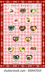 The postcard of various heart sweets