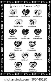The postcard of various heart sweets