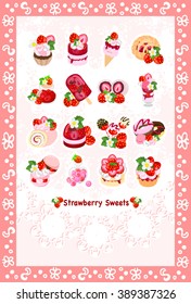 The postcard of various strawberry sweets