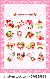 The postcard of various strawberry sweets