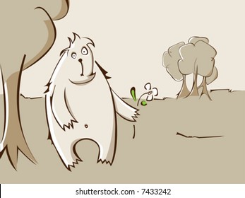 postcard with vector bear, cartoon personage