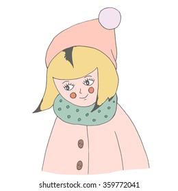 Postcard vector. Cute girl