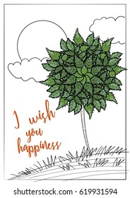 Postcard vector eco collection with wishes, tropical tree design.