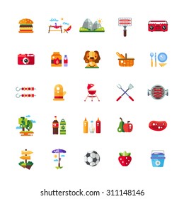 Postcard of vector flat design african icons and infographics elements with animals

